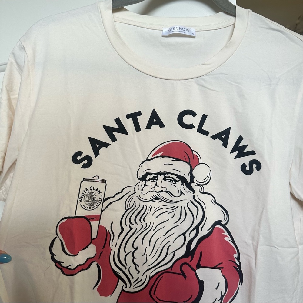 Santa Claws White Claw Holiday Christmas Graphic T-Shirt, Women’s Size Medium